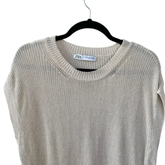 Zara Oversized Sleeveless Linen Cotton Knit Long Top Cream Tan S/M - Picture 3 of 7